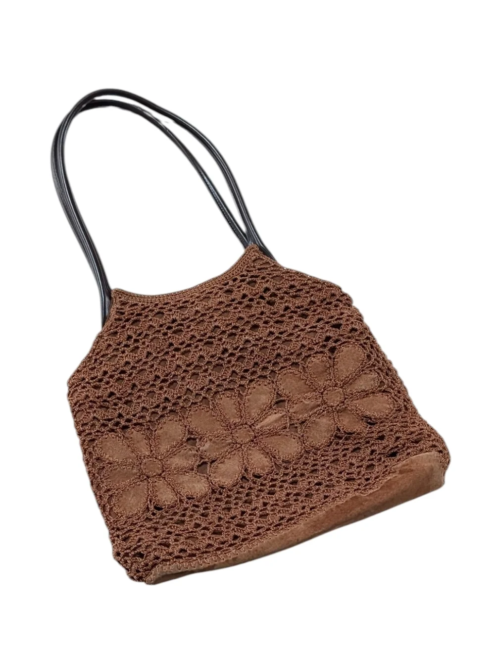 Crocheted Floral Nine West ,Suede Bronze/Brownish Shoulder Bag.